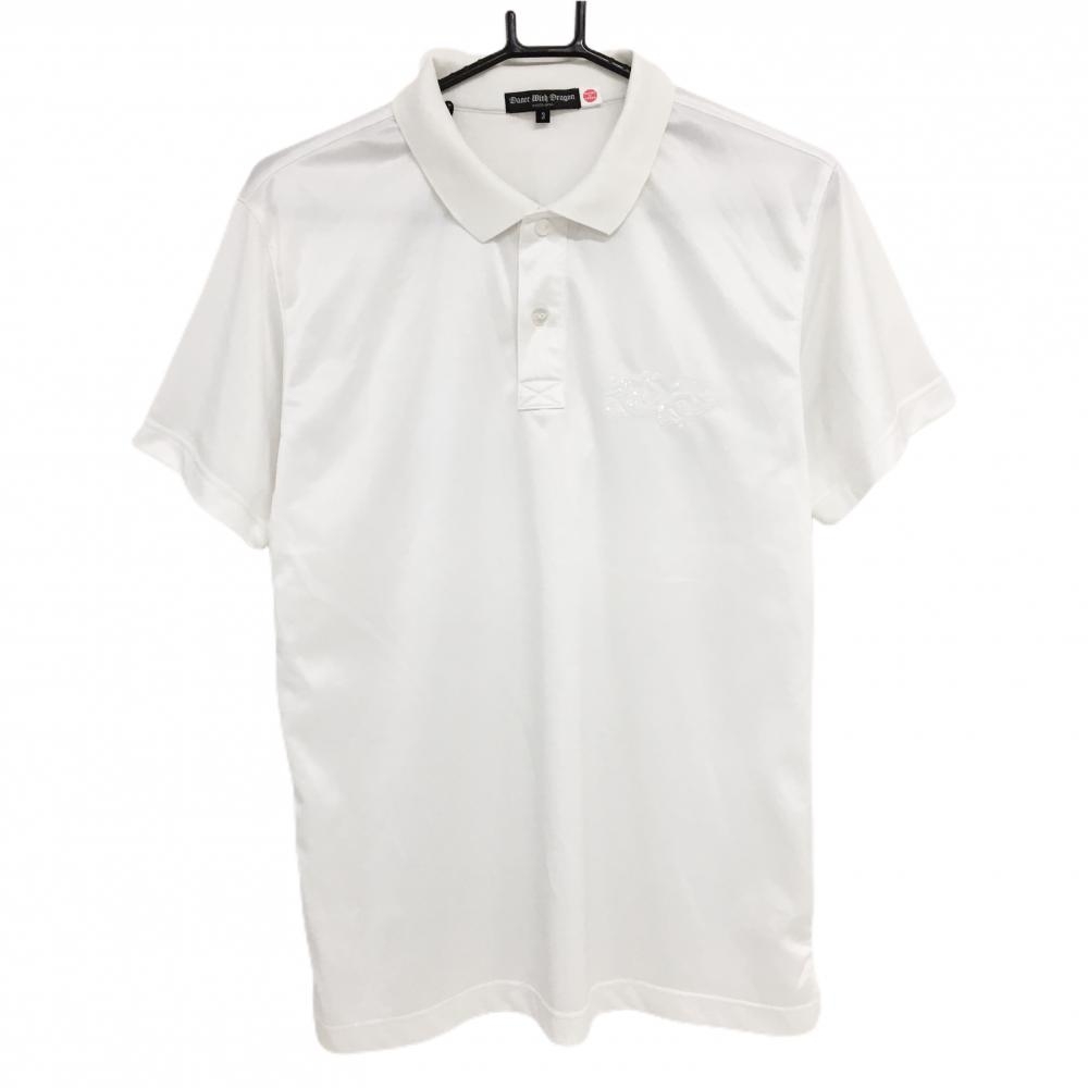 ダンスウィズドラゴン 半袖ポロシャツ 白 後ビックスカル メンズ 3(L) ゴルフウェア Dance With Dragon