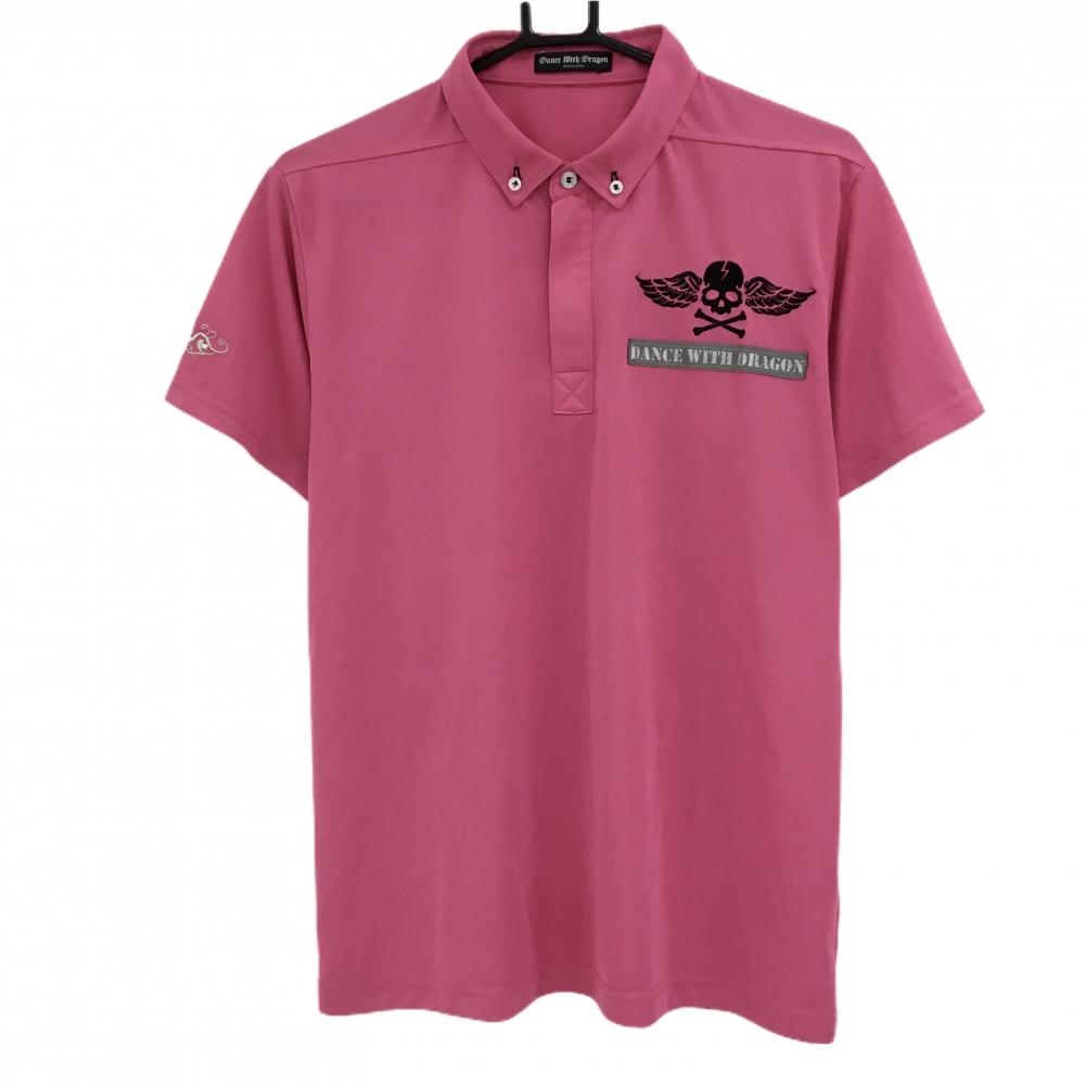 【美品】ダンスウィズドラゴン 半袖ポロシャツ ピンク スカル刺しゅう  メンズ 3(L) ゴルフウェア Dance With Dragon