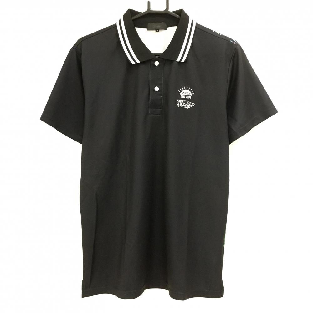 【美品】ダンスウィズドラゴン×MULGA 半袖ポロシャツ 黒×マルチカラー 背面総柄  メンズ 3(L) ゴルフウェア Dance With Dragon