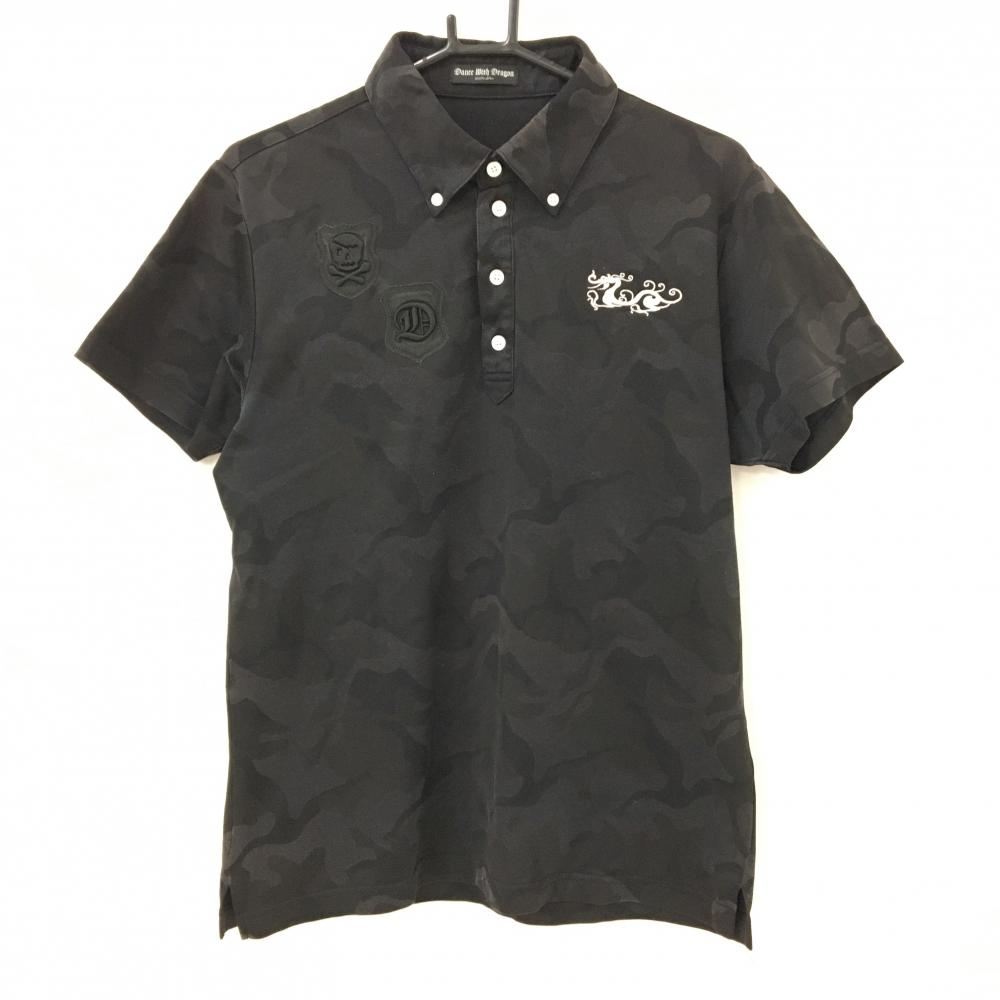 ダンスウィズドラゴン 半袖ポロシャツ 黒 カモフラ 迷彩 ボタンダウン メンズ 3(L) ゴルフウェア Dance With Dragon