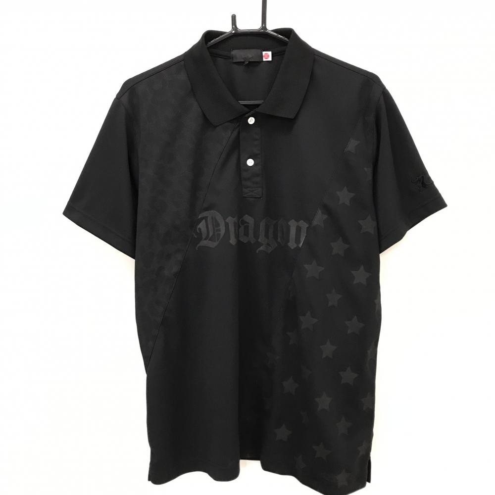 【美品】ダンスウィズドラゴン 半袖ポロシャツ 黒 一部星柄×レオパード メンズ 4(XL) ゴルフウェア Dance With Dragon