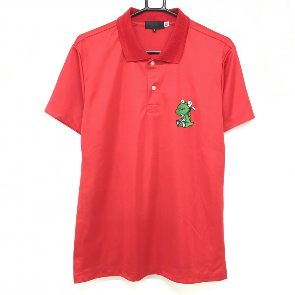 【超美品】ダンスウィズドラゴン 半袖ポロシャツ レッド×ライトグリーン チビドラ メンズ 3(L) ゴルフウェア Dance With Dragon