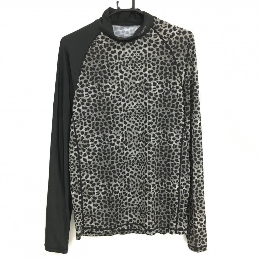 【美品】ダンスウィズドラゴン ハイネックインナーシャツ 黒×グレー レオパード柄 メンズ 3(L) ゴルフウェア Dance With Dragon
