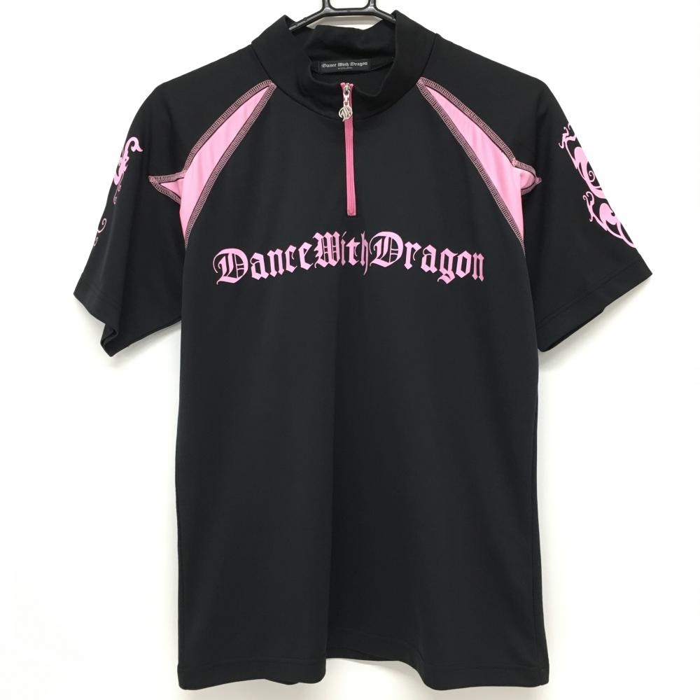 【超美品】ダンスウィズドラゴン 半袖ハイネックシャツ 黒×ピンク ハーフジップ  メンズ 2(M) ゴルフウェア Dance With Dragon