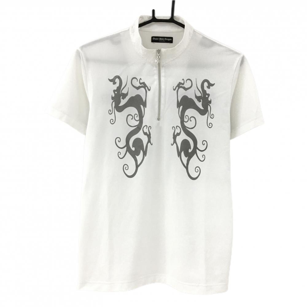 【美品】ダンスウィズドラゴン 半袖ハイネックシャツ 白×グレー  メンズ 2(M) ゴルフウェア Dance With Dragon