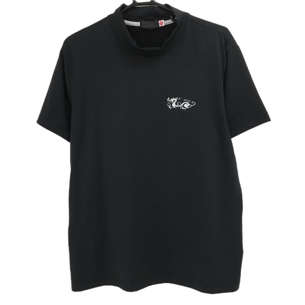 【超美品】ダンスウィズドラゴン 半袖ハイネックシャツ 黒 後ろラインストーンロゴ メンズ 4(XL) ゴルフウェア Dance With Dragon