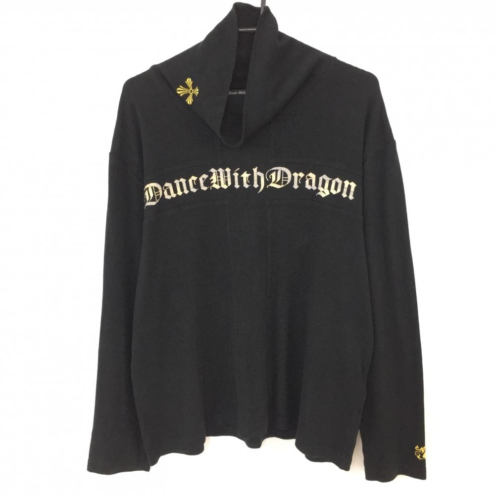 Dance With Dragon ダンスウィズドラゴン 長袖ハイネックシャツ 黒×ゴールド 起毛素材 ロゴプリント  メンズ 4(XL) ゴルフウェア
