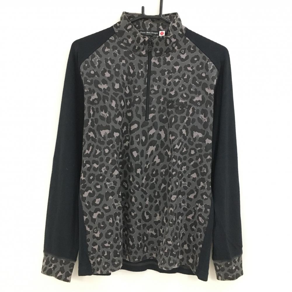 ダンスウィズドラゴン 長袖ハイネックシャツ グレー×黒 前身頃レオパード柄 黒地微起毛 メンズ 2(M) ゴルフウェア Dance With Dragon