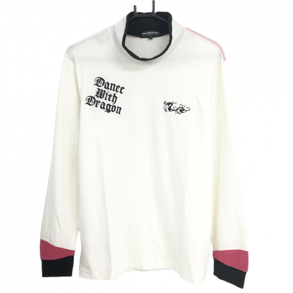 【美品】ダンスウィズドラゴン 長袖ハイネックシャツ 白 表起毛 ストレッチ  メンズ 3(L) ゴルフウェア Dance With Dragon
