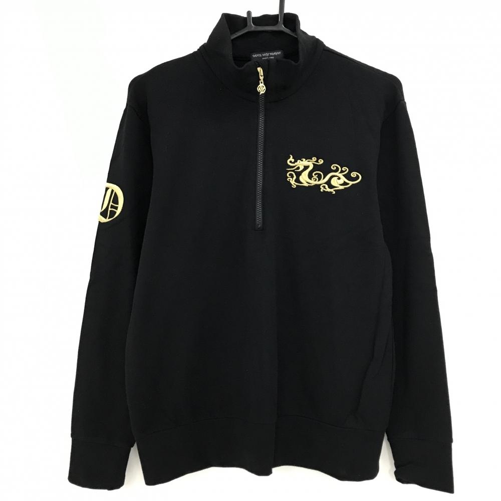 【美品】ダンスウィズドラゴン 長袖ハイネックシャツ 黒 ハーフジップ ゴールドロゴ やや厚手 メンズ 3(L) ゴルフウェア Dance With Dragon