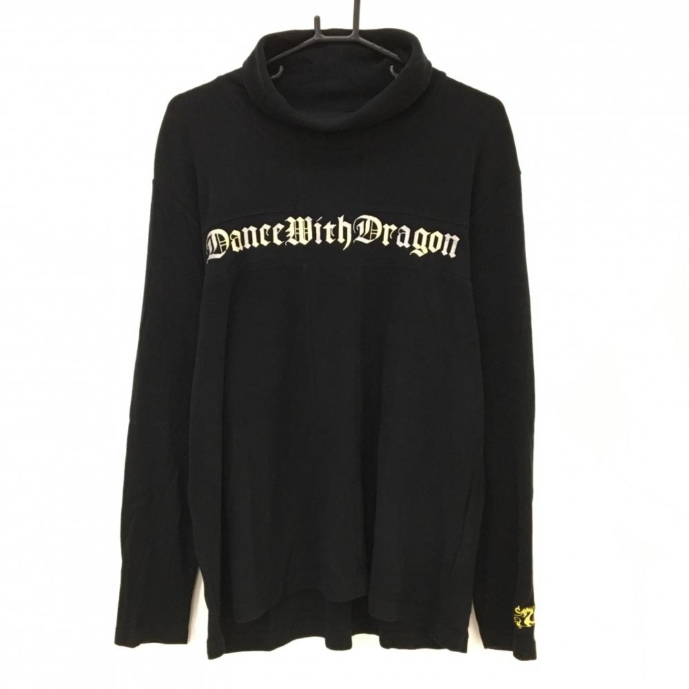 ダンスウィズドラゴン 長袖ハイネックシャツ 黒 起毛素材 ロゴゴールド メンズ 4(XL) ゴルフウェア Dance With Dragon