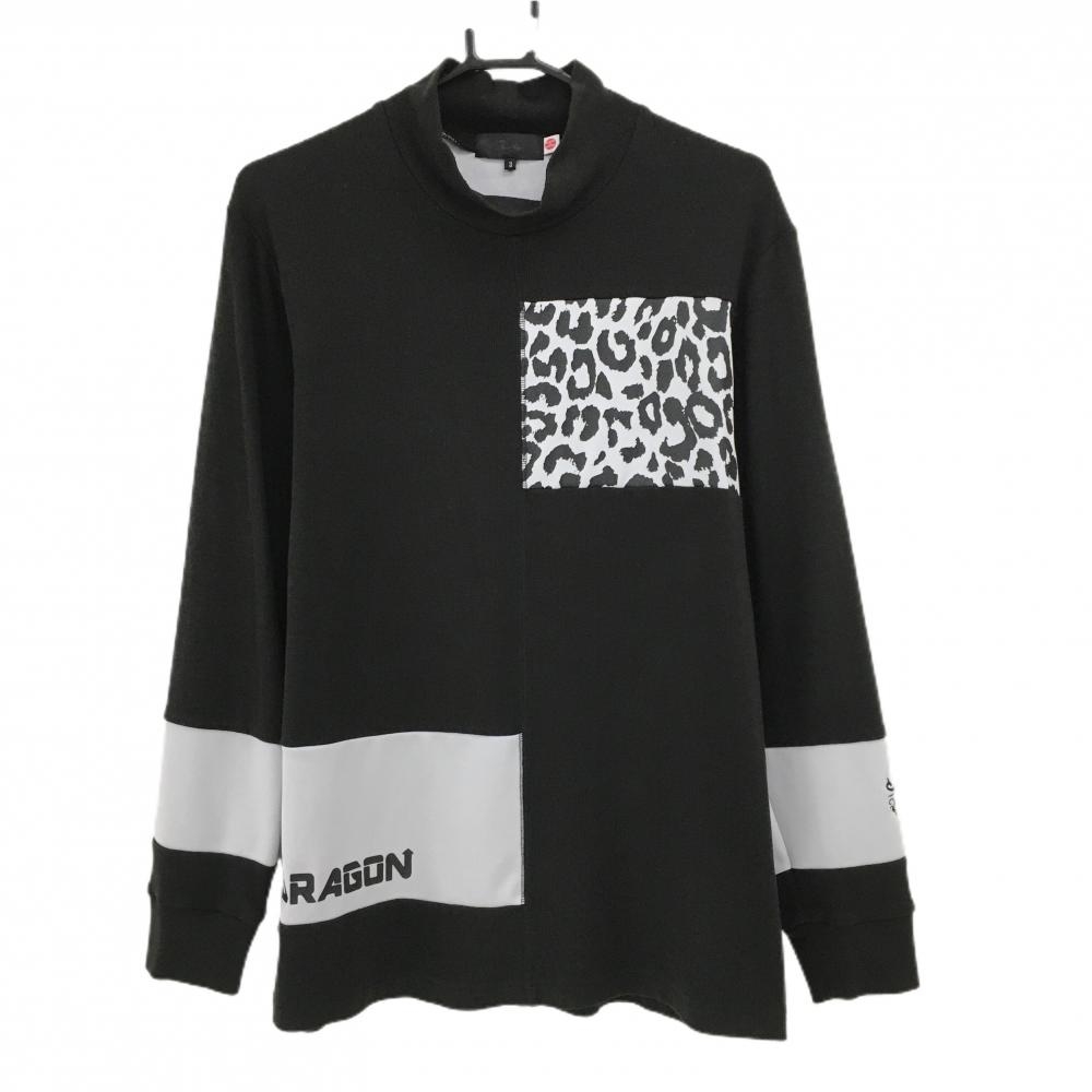 【美品】ダンスウィズドラゴン 長袖ハイネックシャツ 黒×グレー 一部レオパード柄 微起毛 メンズ 3(L) ゴルフウェア Dance With Dragon