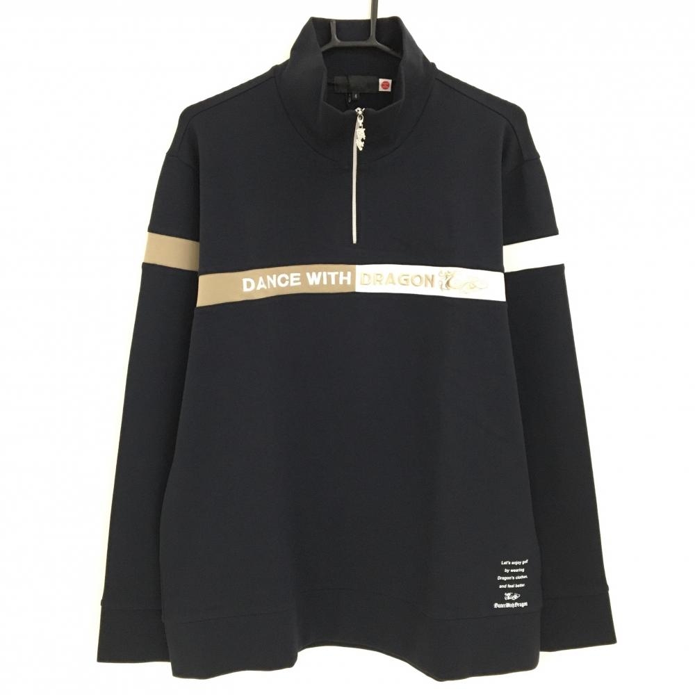 【新品】ダンスウィズドラゴン 長袖ハイネックシャツ 黒×ベージュ 胸元ロゴ刺しゅう  メンズ 4(XL) ゴルフウェア Dance With Dragon