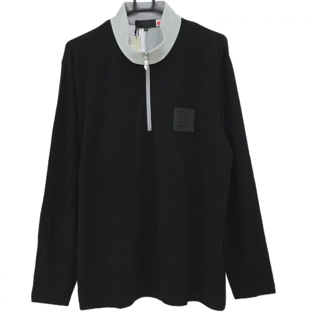 【新品】ダンスウィズドラゴン 長袖ハイネックシャツ 黒×スモーキーグリーン 表微起毛  メンズ 4(XL) ゴルフウェア Dance With Dragon