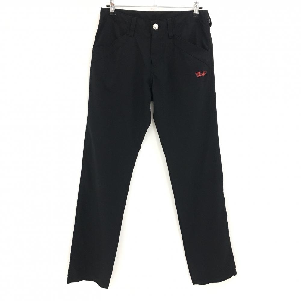 【美品】ダンスウィズドラゴン パンツ 黒 薄手 炎刺しゅう メンズ 2(M) ゴルフウェア Dance With Dragon