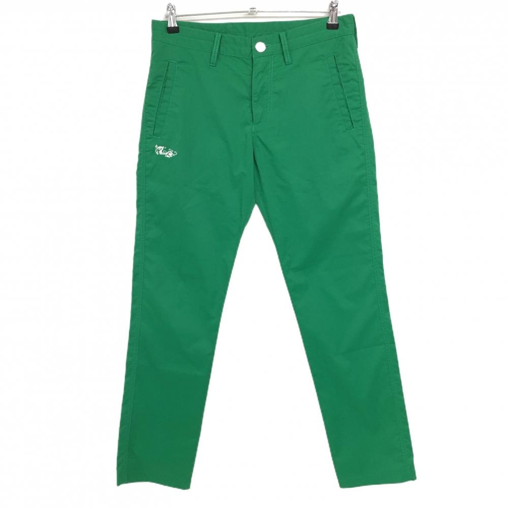 【美品】ダンスウィズドラゴン パンツ グリーン アフロスカルワッペン ロゴ刺しゅう メンズ 2(M) ゴルフウェア Dance With Dragon