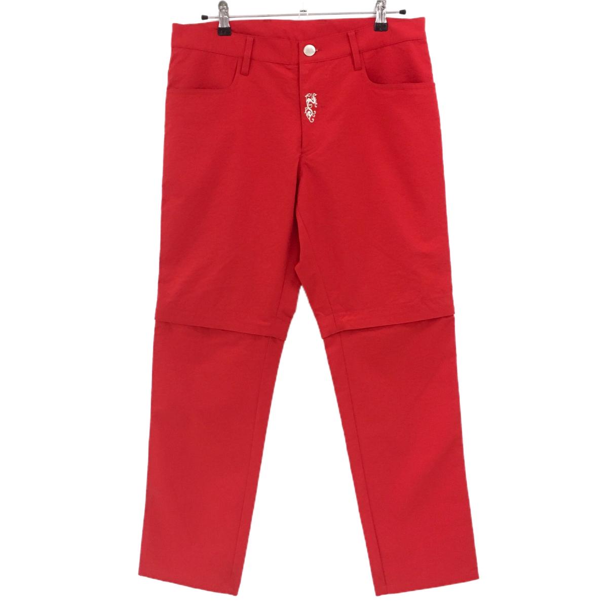 【美品】ダンスウィズドラゴン 2WAYパンツ レッド ハーフパンツ 裾着脱可  メンズ 3(L) ゴルフウェア Dance With Dragon