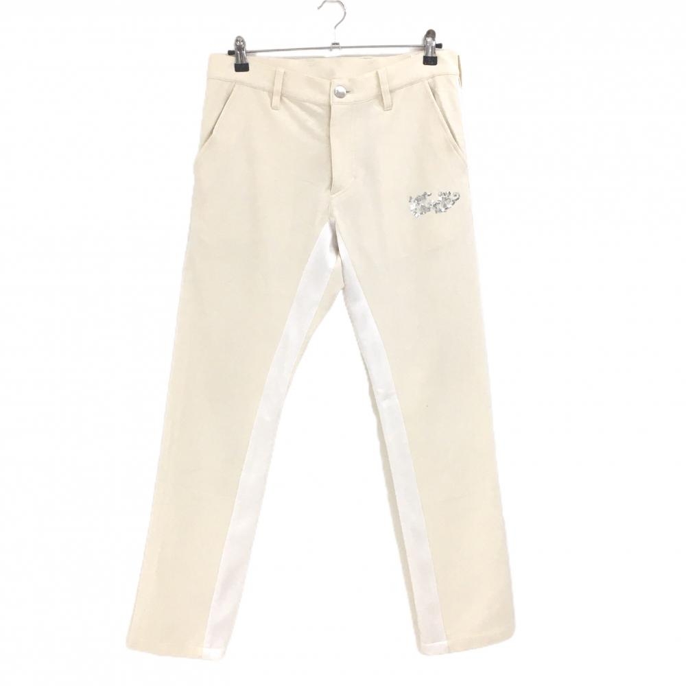 ダンスウィズドラゴン パンツ アイボリー×白 サイドライン スパンコールロゴ ストレッチ メンズ 2(M) ゴルフウェア Dance With Dragon