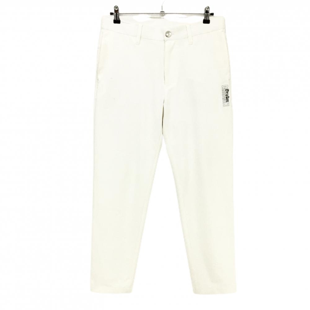【美品】ダンスウィズドラゴン パンツ 白 ロゴ刺しゅう黒 ストレッチ メンズ 2(M) ゴルフウェア Dance With Dragon