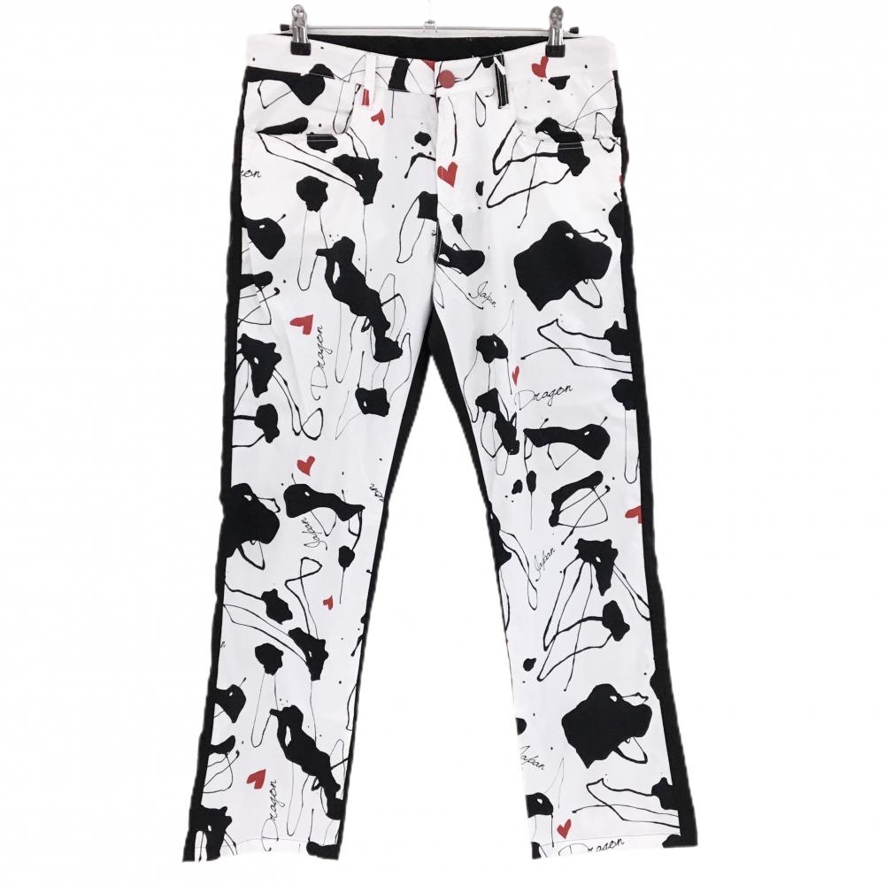 【超美品】ダンスウィズドラゴン パンツ 白×黒 前面総柄 ストレッチ メンズ 3(L) ゴルフウェア Dance With Dragon
