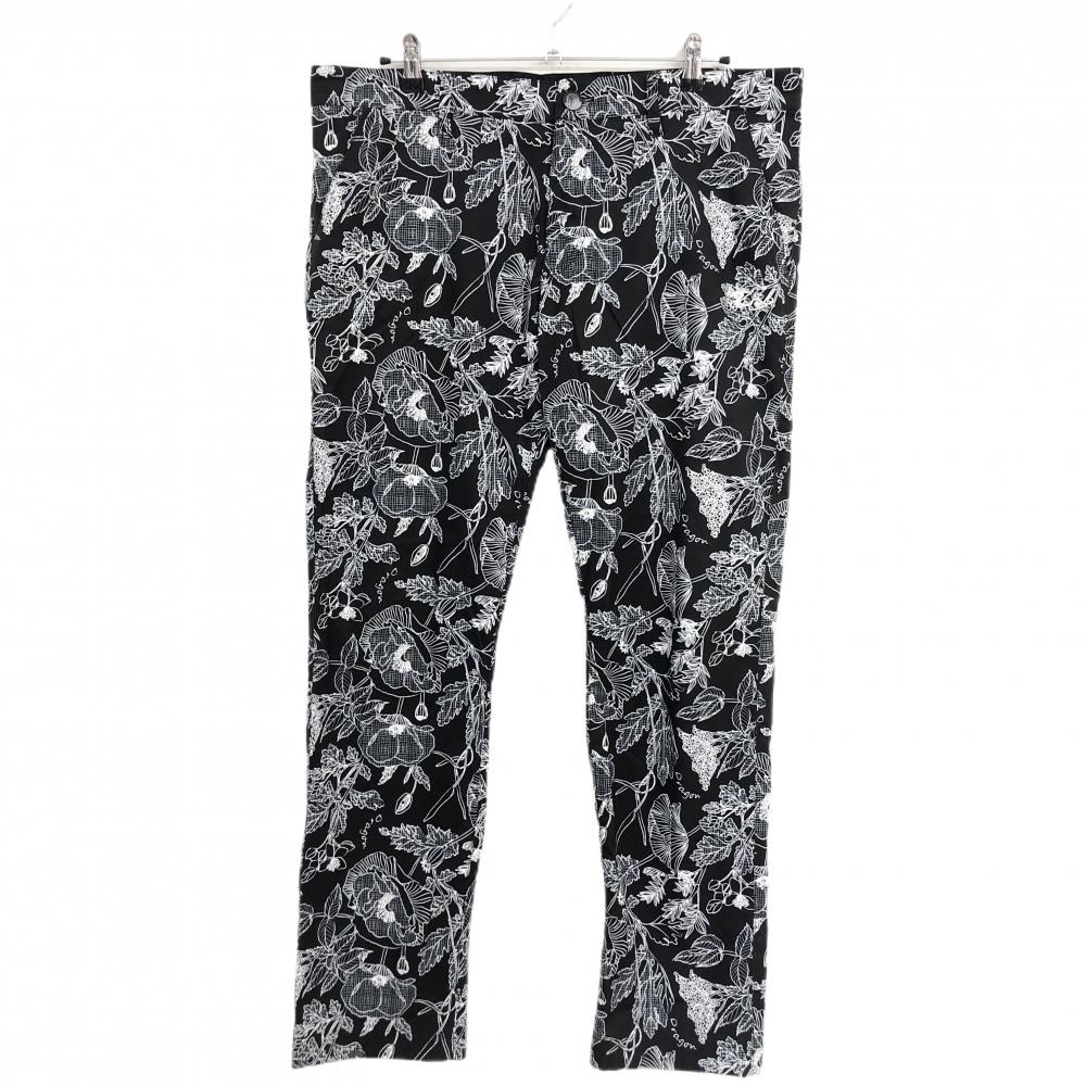 【美品】ダンスウィズドラゴン パンツ 黒×白 総柄 花 リーフ ロゴ刺しゅう  メンズ 5(2XL) ゴルフウェア 大きいサイズ Dance With Dragon