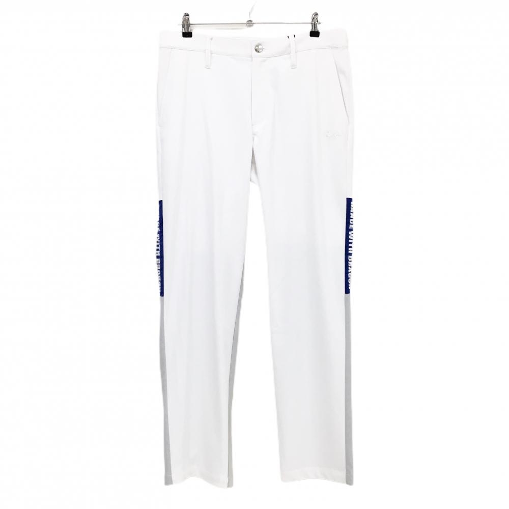【新品】ダンスウィズドラゴン パンツ 白×グレー ロゴ刺しゅう 接触冷感 ストレッチ  メンズ 4(XL) ゴルフウェア Dance With Dragon