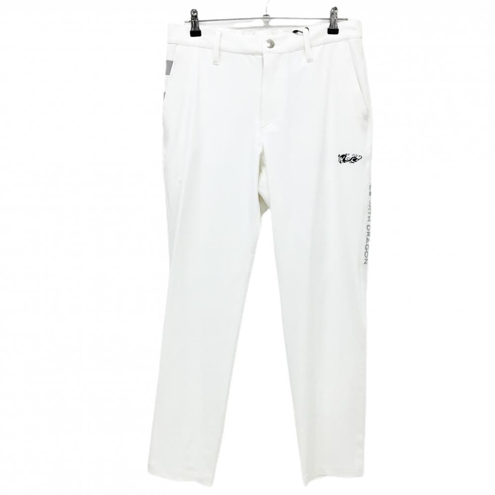 【新品】ダンスウィズドラゴン パンツ アイボリー×グレー ロゴ刺しゅう ウエスト一部ゴム  メンズ 4(XL) ゴルフウェア Dance With Dragon