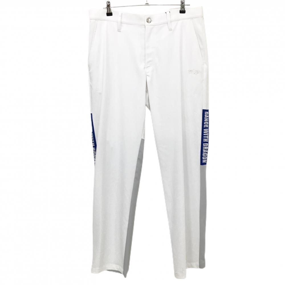 【新品】ダンスウィズドラゴン パンツ 白×グレー ロゴ刺しゅう 接触冷感  メンズ 4(XL) ゴルフウェア Dance With Dragon