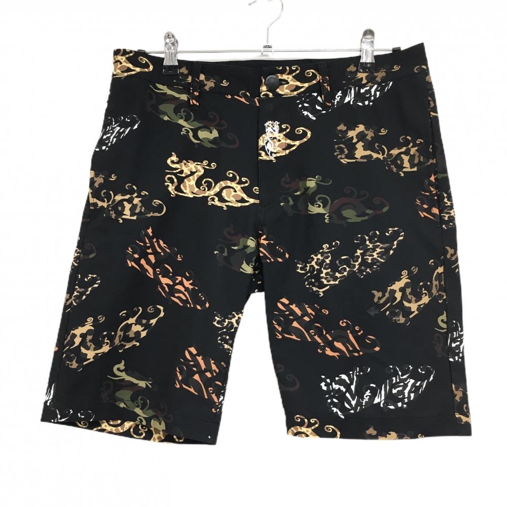 ダンスウィズドラゴン ハーフパンツ 黒×ブラウン ロゴ総柄  メンズ 2(M) ゴルフウェア Dance With Dragon