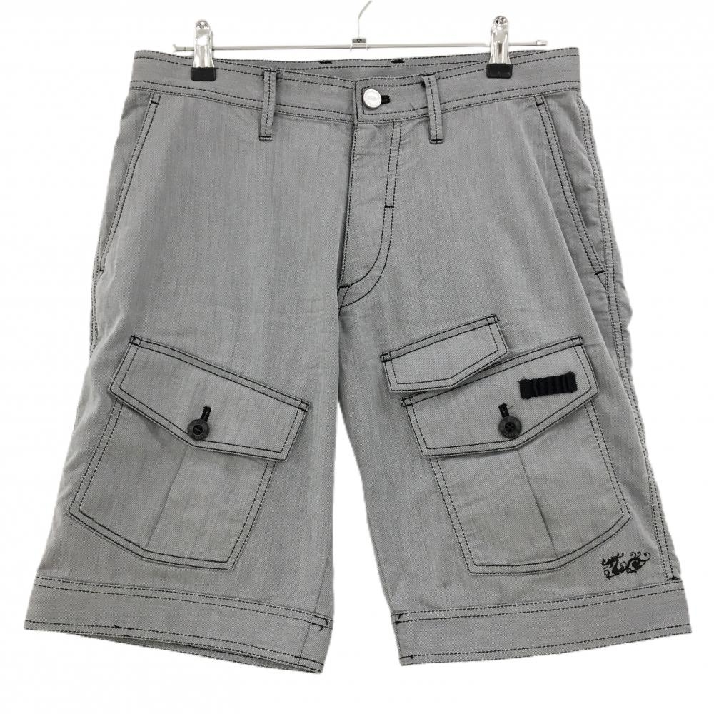 【美品】ダンスウィズドラゴン ハーフパンツ グレー系 ステッチ黒  メンズ 3(L) ゴルフウェア Dance With Dragon