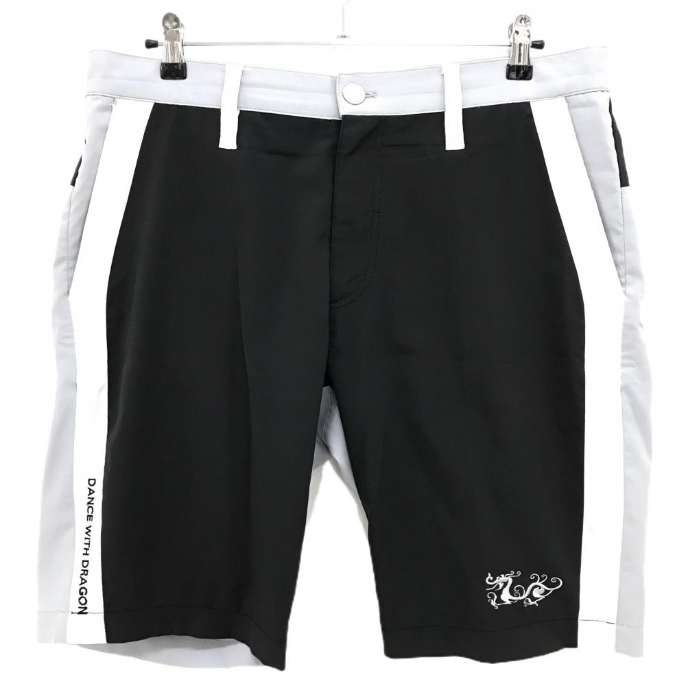 【超美品】ダンスウィズドラゴン ハーフパンツ 黒×グレー 吸汗速乾 UVケア ストレッチ メンズ 4(XL) ゴルフウェア Dance With Dragon