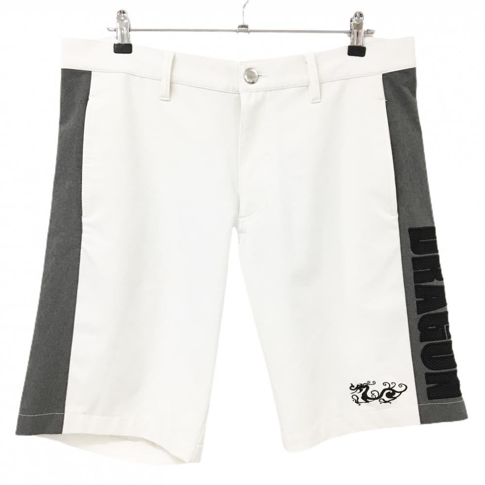【美品】ダンスウィズドラゴン ハーフパンツ 白×グレー サイド切替 ロゴ ストレッチ メンズ 4(XL) ゴルフウェア Dance With Dragon