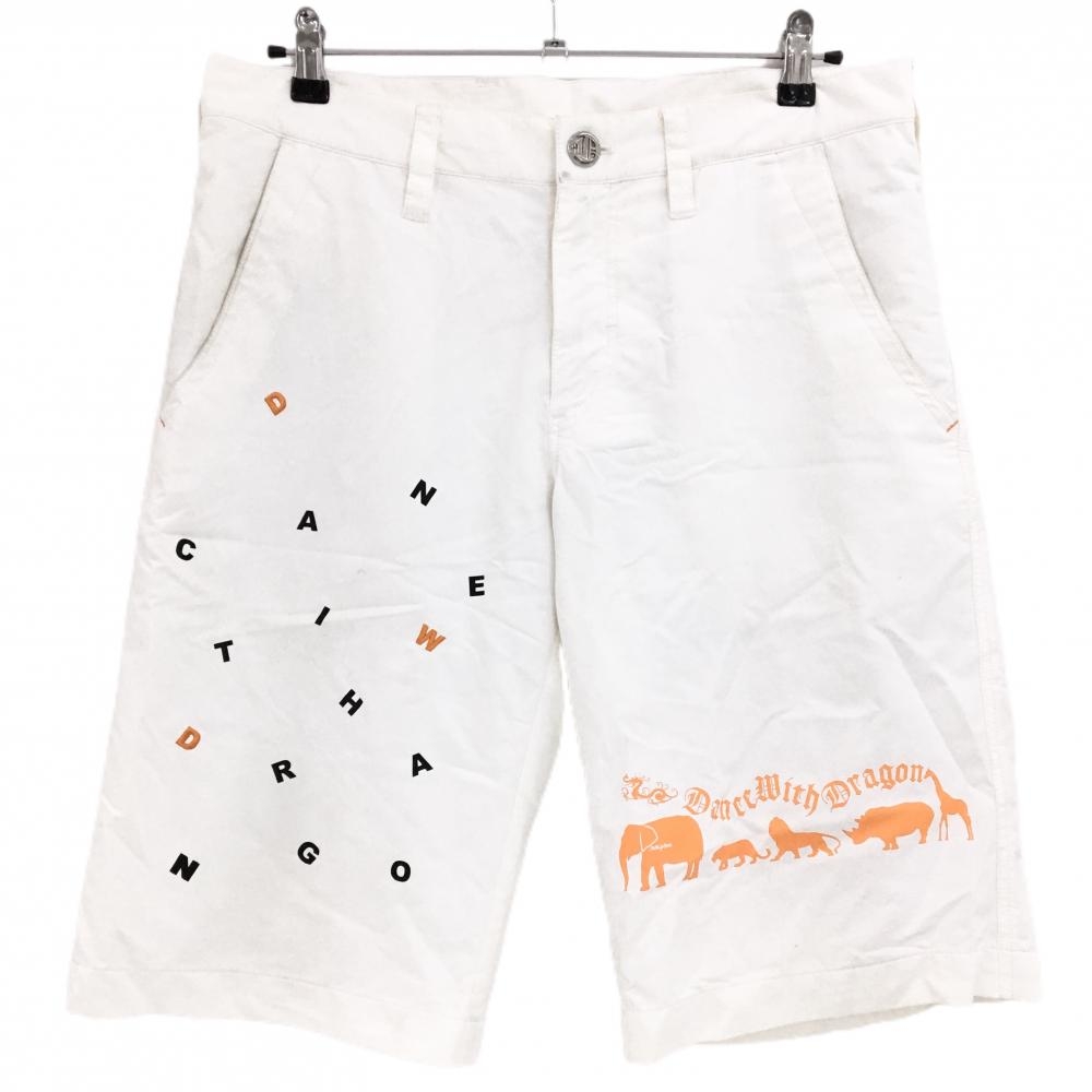 ダンスウィズドラゴン ハーフパンツ 白 ストレッチ 裾アニマル柄  メンズ 3(L) ゴルフウェア Dance With Dragon