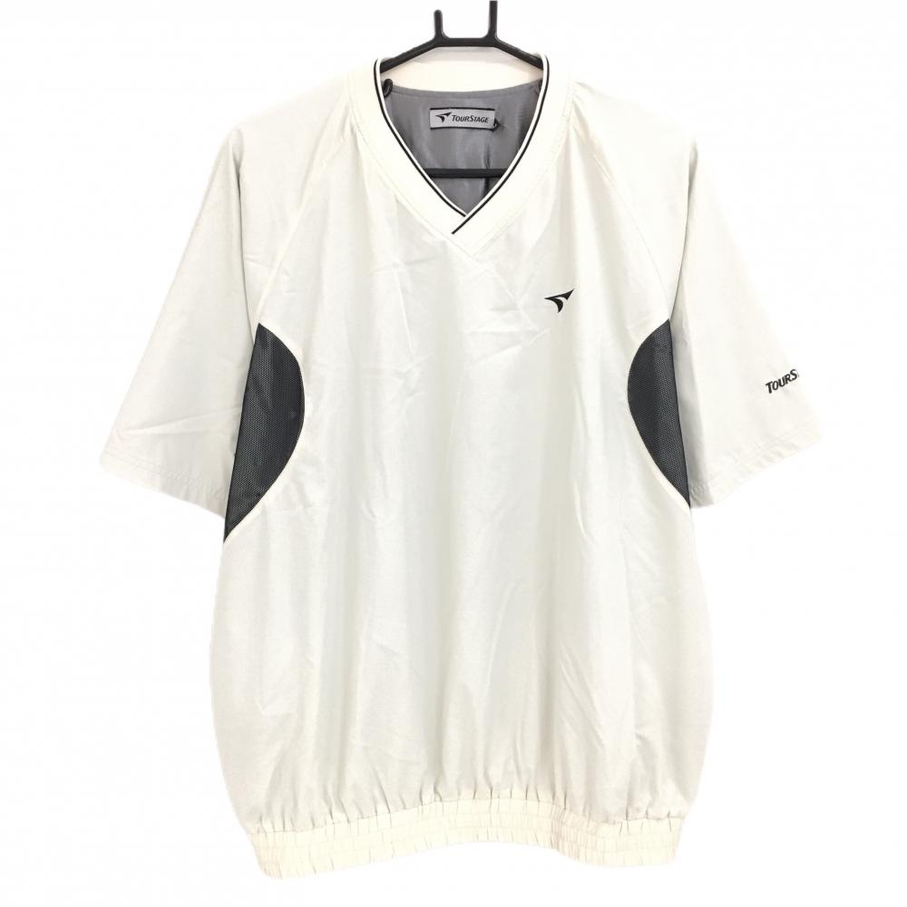【美品】ツアーステージ 半袖スニード アイボリー×黒 袖下メッシュ Vネック 裏地付 ブルゾン  メンズ L ゴルフウェア TOURSTAGE