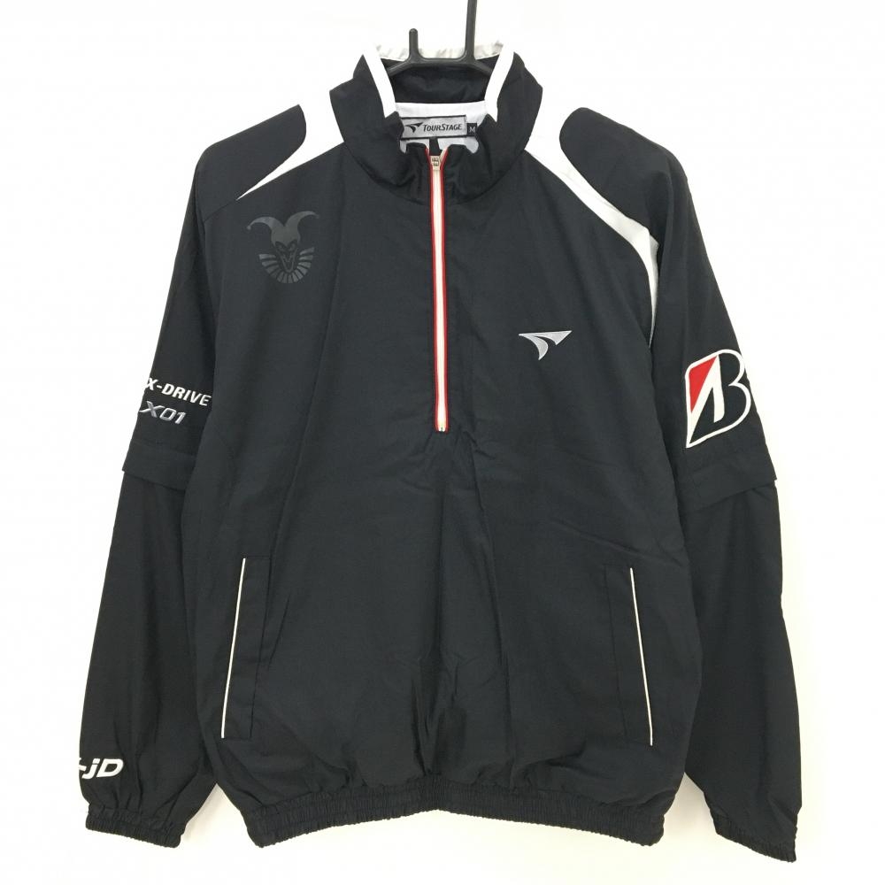 【美品】ツアーステージ 2WAYブルゾン 黒×白 蓄熱裏地 ハーフジップ メンズ M ゴルフウェア TOURSTAGE
