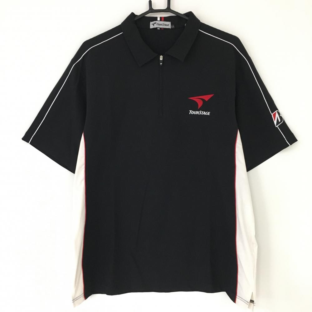 【美品】ツアーステージ 切替半袖ポロシャツ 黒×白×レッド ハーフジップ パイピング メンズ LL ゴルフウェア TOURSTAGE