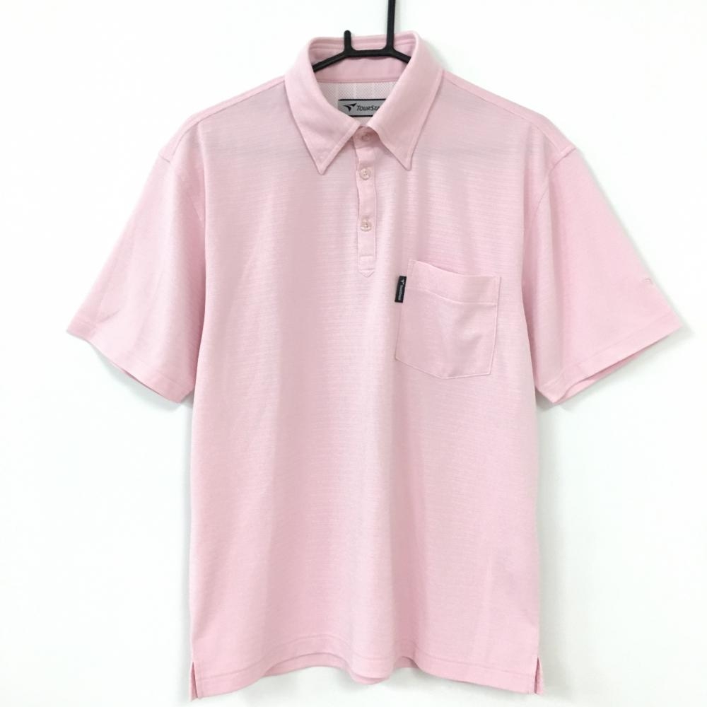 TOURSTAGE ツアーステージ 半袖ポロシャツ ピンク 織生地 裏一部メッシュ 胸ポケット 襟汚れ メンズ M ゴルフウェア