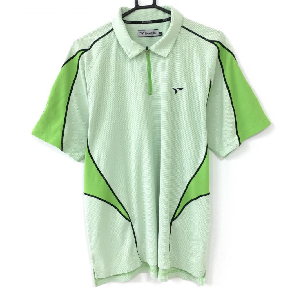 TOURSTAGE ツアーステージ 半袖ポロシャツ グリーン×黒 ハーフジップ メンズ L ゴルフウェア