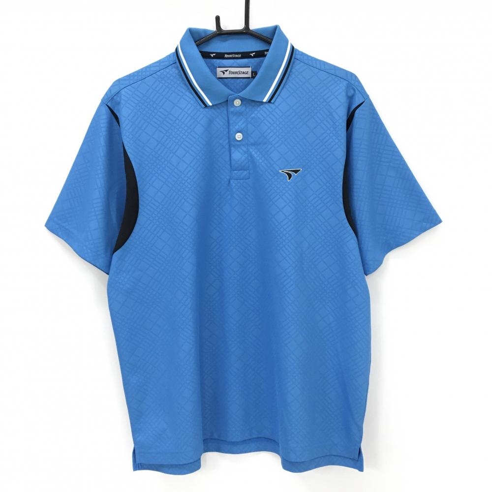 ツアーステージ 半袖ポロシャツ ブルー 斜め格子地模様  メンズ L ゴルフウェア TOURSTAGE