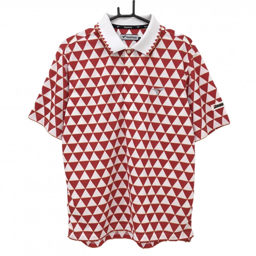 ツアーステージ 半袖ポロシャツ レッド×白 三角総柄 メンズ L ゴルフウェア TOURSTAGE