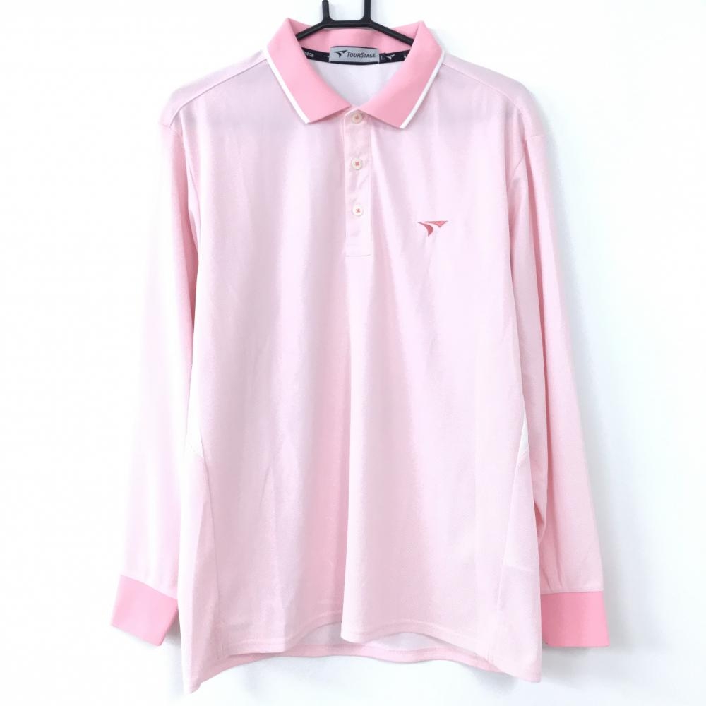 TOURSTAGE ツアーステージ 長袖ポロシャツ ピンク×白 袖下背中メッシュ シンプル メンズ L ゴルフウェア