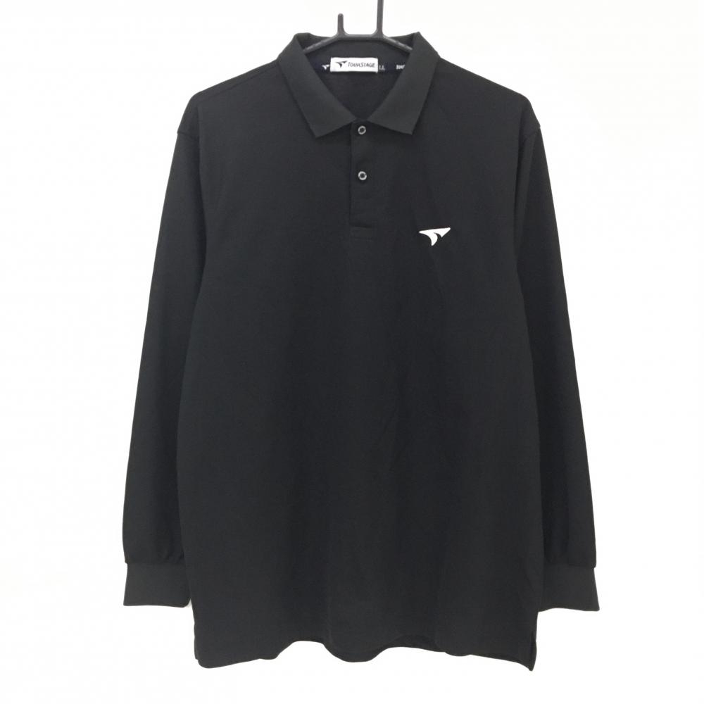 【美品】ツアーステージ 長袖ポロシャツ 黒 ロゴ白  メンズ LL ゴルフウェア TOURSTAGE