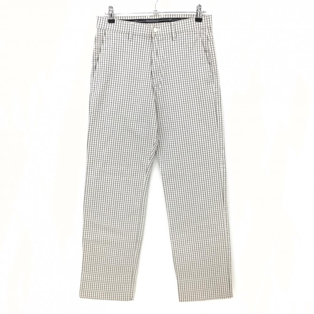 【美品】ツアーステージ パンツ ライトベージュ×黒 チェック 総柄 ストレッチ  メンズ 79 ゴルフウェア TOURSTAGE