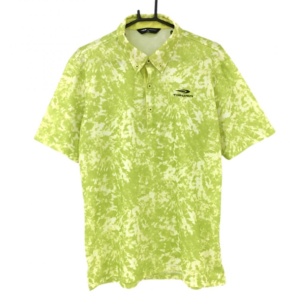 【超美品】ティゴラ 半袖ポロシャツ ライトグリーン×白 総柄 メンズ 3L ゴルフウェア 大きいサイズ TIGORA