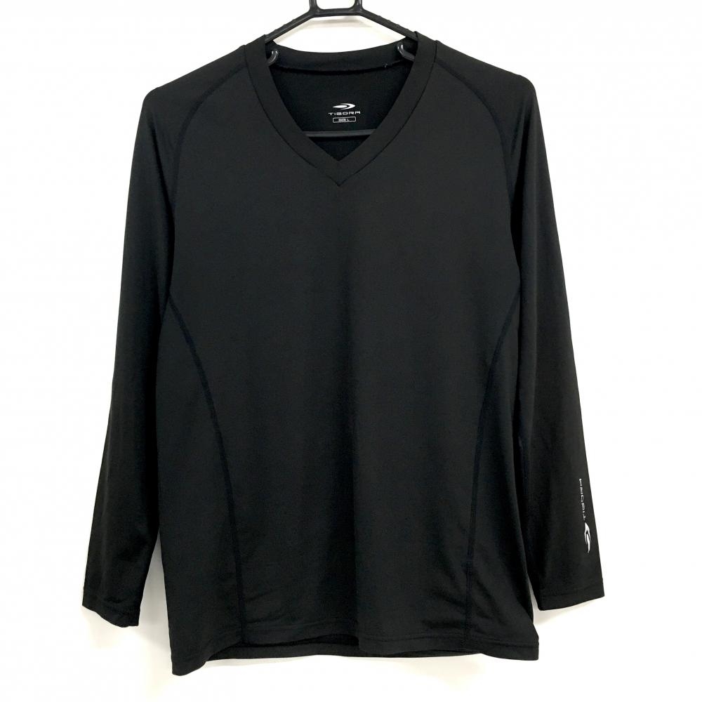 【超美品】ティゴラ 長袖インナーシャツ 黒 Vネック ストレッチ 袖ロゴ メンズ L ゴルフウェア TIGORA