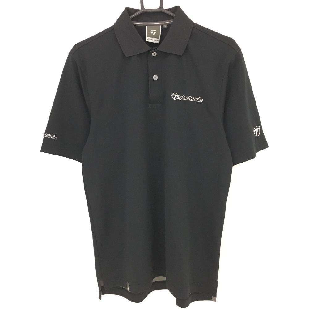 テーラーメイド 半袖ポロシャツ 黒×白 シンプル ロゴ刺しゅう メンズ M ゴルフウェア TaylorMade