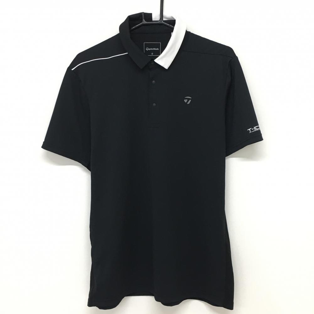 テーラーメイド 半袖ポロシャツ 黒×白 サイドロゴ メッシュ スナップボタン メンズ O ゴルフウェア 2022年モデル TaylorMade 画像
