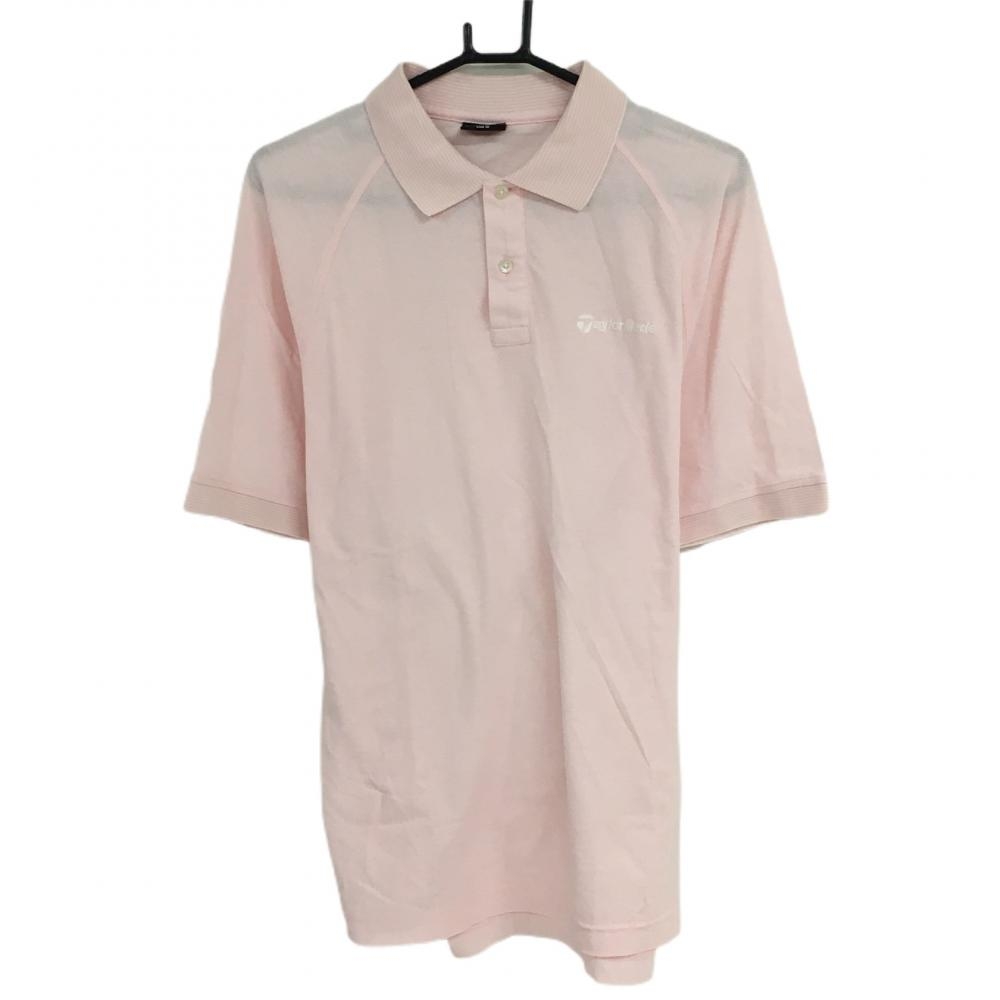 テーラーメイド 半袖ポロシャツ ライトピンク 襟、袖口ボーダー ロゴ刺しゅう メンズ O ゴルフウェア TaylorMade