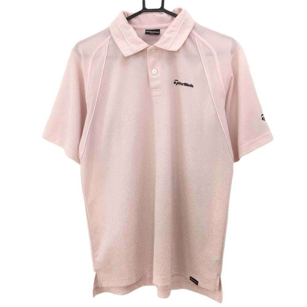 【美品】テーラーメイド 半袖ポロシャツ ピンク パイピンク白 メッシュ調  メンズ L ゴルフウェア TaylorMade