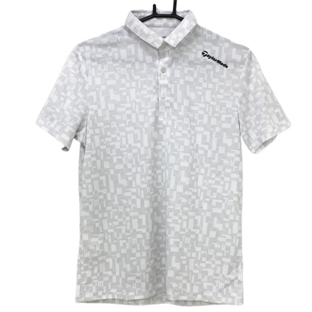 テーラーメイド 半袖ポロシャツ ライトグレー×白 総柄 胸元ロゴ  メンズ M ゴルフウェア TaylorMade